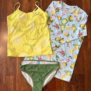 New Girls Lemon swim suit with rash guard size 15/16 or women’s small